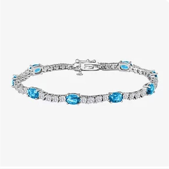Blue Topaz & CV 7.5 Tennis Bracelet In Gift Box; For Kitty Rescue!